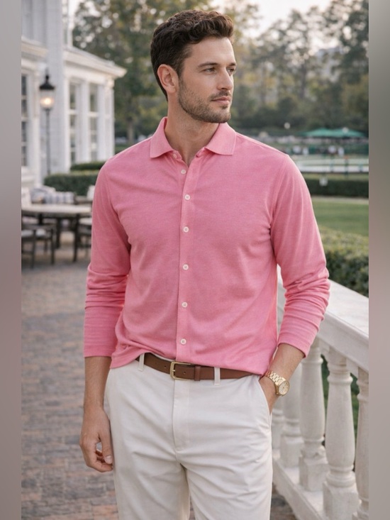 bogi milano Other - Boggi Milano Pink Filo di Scozia 100% Cotton Knit Button Front Polo Men’s Large